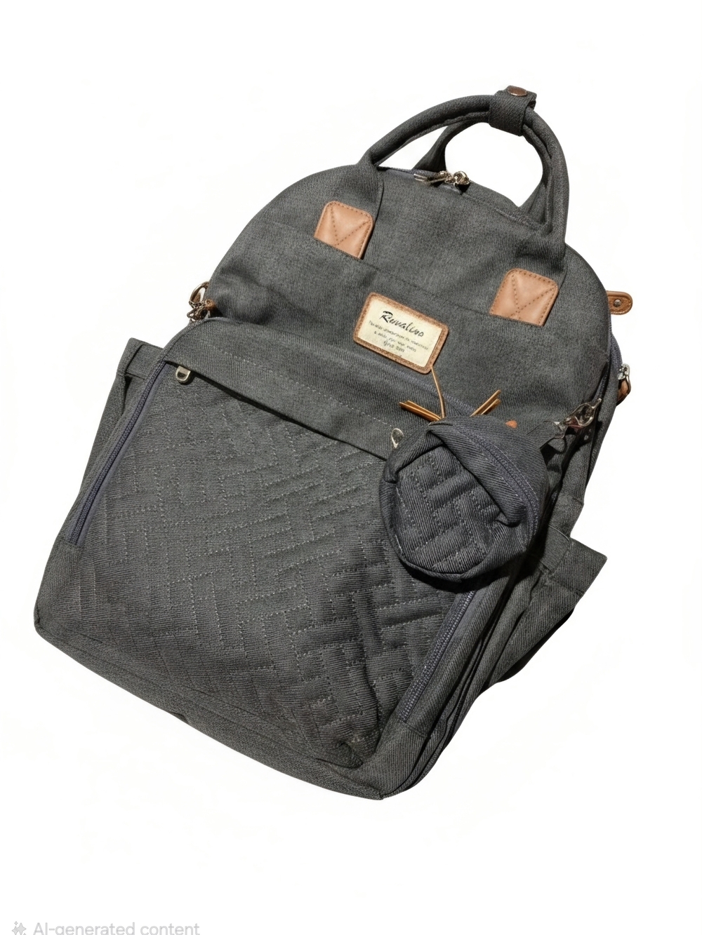 dark gray quilted Ruvalino diaper bag backpack.
